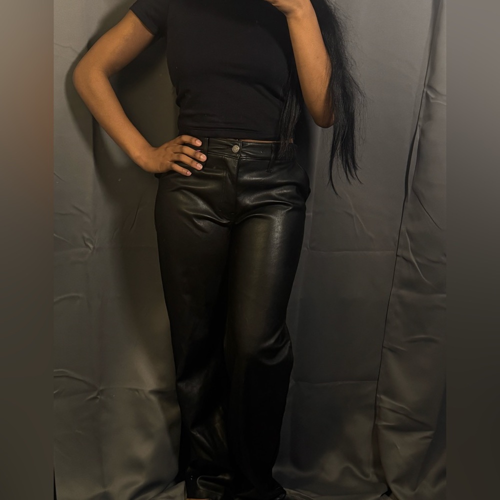Hollister Black Faux Leather Straight Leg Pants